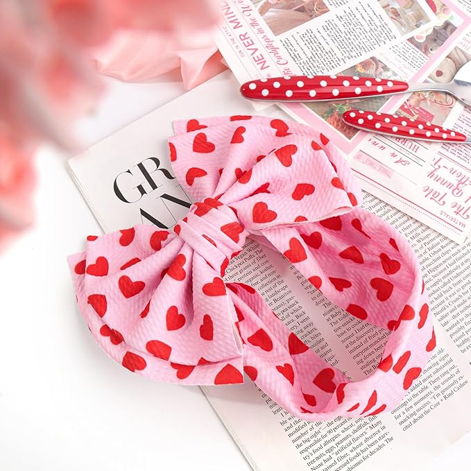 YanJie Valentines Baby Headband Bow Large Hair Bows Red Headband Wide Newborn Bows Pink Heart Handmade Hairbands Hair Accessories Gift Girls Outfit