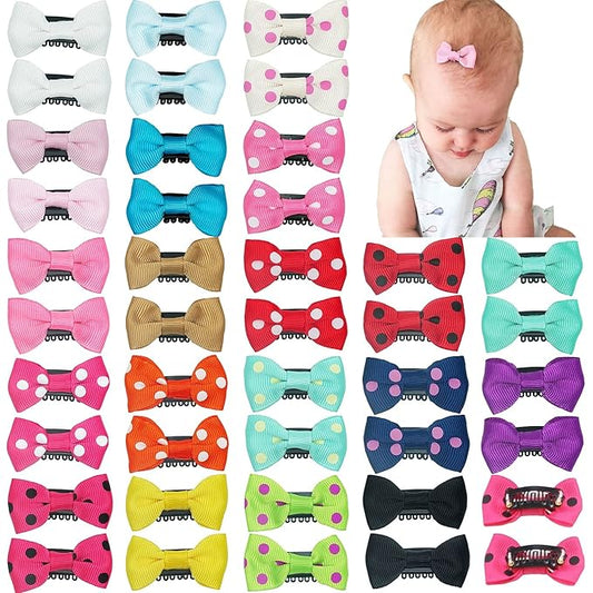 40PCS Baby Girls Fine Hair Clips 1.75Inch Grosgrain Ribbon Hair Bows Snap Hair Clips Barrettes Handmade Hair Accessories For Girls Newborns Infants Toddlers