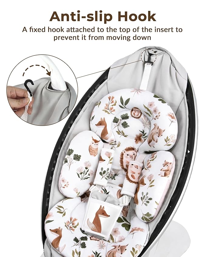 Infant Insert Compatible with 4moms Mamaroo Swing and Infant Carseat, Including 3 Replacement Balls, Reversible Newborn Insert for Baby Swing, Stroller, Bouncer, Soft Fabric - Leaf