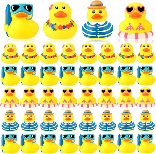 Honoson 48 Pcs Summer Beach Rubber Duckies Bulk Mini Rubber Duck Bath Toys Float Bathtub Ducky Cute Squeaky Ducky for Classroom Carnival Summer Birthday Baby Shower Party Favor (Yellow Series)