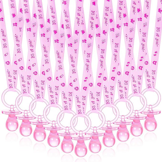 ZYFLSQ 60 Pieces Baby Shower Pacifiers Necklace, Acrylic Pacifier Necklaces for Baby Shower Games Girl Charm, Party Favors, Decorations DIY, Gender Reveal Table Scatter(Pink)