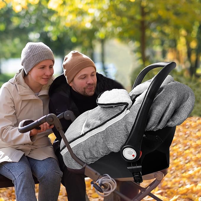 Winter Carseat Cover for Baby Girl Boy, Super Windproof Baby Car Seat Cover Protect Baby from Cold Weather, Plush Fleece Infant Car Seat Cover Canopy, Gray