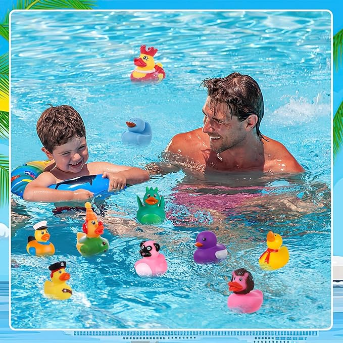 100Pcs Cruise Ducks Tags Kits Includes 30 Cruising Ducks with 30 Cruise Duck Tags & 40 Rubber Bands Assorted Random Rubber Ducks for Cruise Ship Hiding Ducks Easter Basket Stuffers
