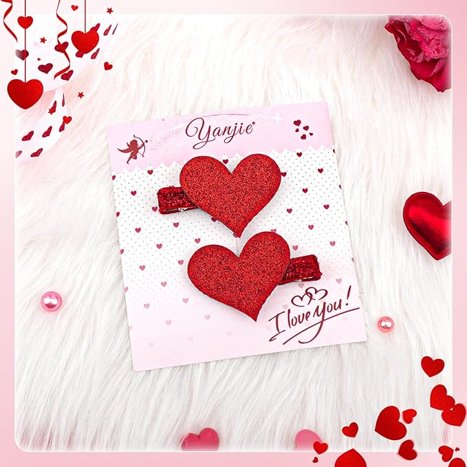 YanJie 2pcs Valentines Day Hair Clips for Girls Glitter Heart Clip Red Hair Accessories for Women Cupid Accessories Cute Hairpin Girl Valentine Gifts