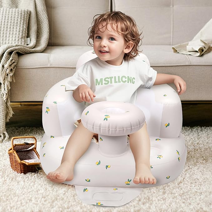 Inflatable Baby Seat for 3-36 Months, Back Support, Built-in Air Pump, Learning to Sit, Blow Up Floor Seat with Tray