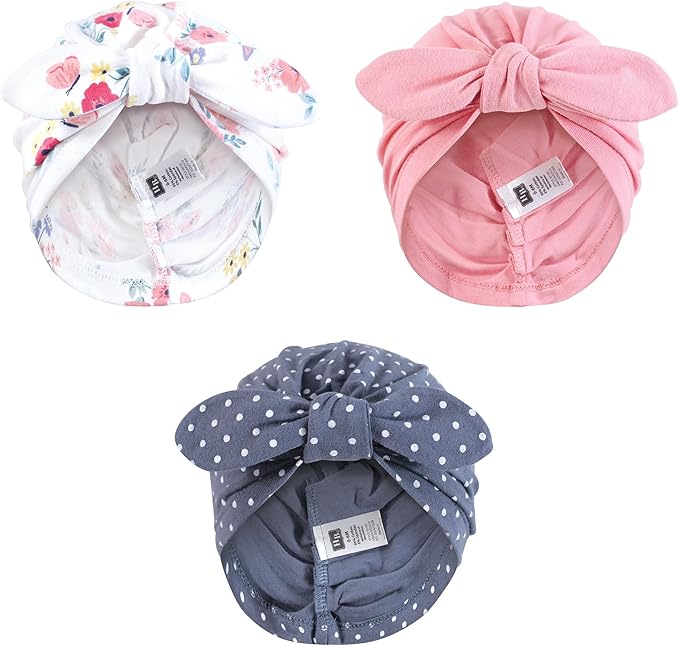 Hudson Baby Infant Girls Turban Cotton Headwraps, 0-24 Months