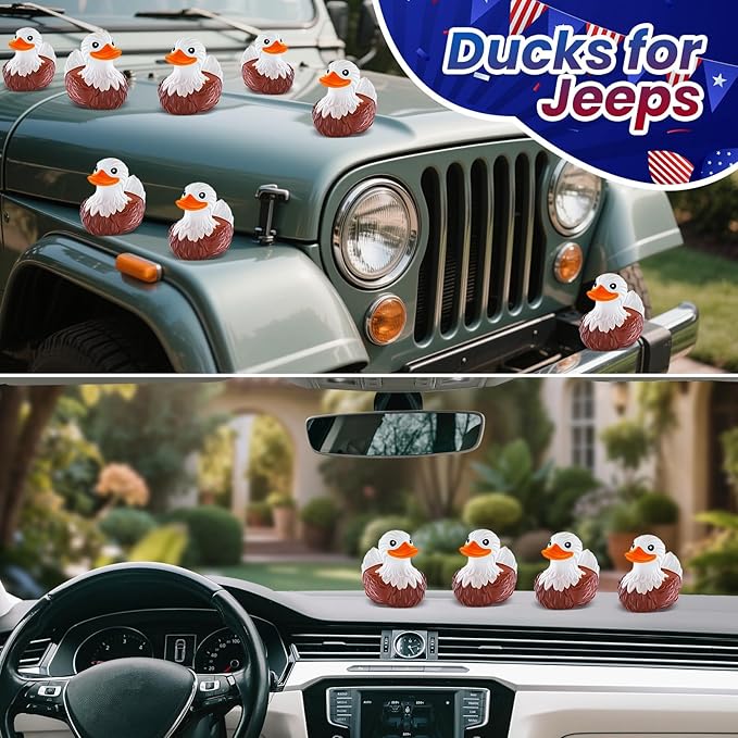 12 PCS Bald Eagle Rubber Ducks, Patriotic Bald Eagle Ducks for Jeeps, Ducks for Cruising Ships Hiding Carnival Ducking Bath Toys, Animal Ducks Collection, Baby Shower Easter Basket Stuffers for Kids
