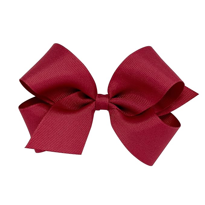 Wee Ones Girls' Classic Grosgrain Hair Bows with Plain Wrap Center, No-Slip Hair Clip, Handmade, Cranberry, Medium