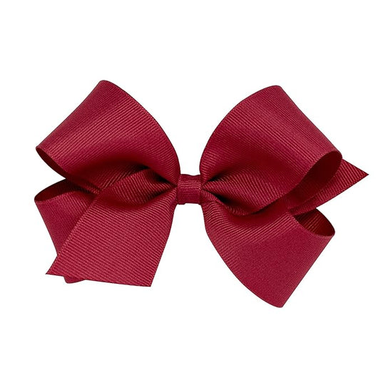 Wee Ones Girls' Classic Grosgrain Hair Bows with Plain Wrap Center, No-Slip Hair Clip, Handmade, Cranberry, Medium