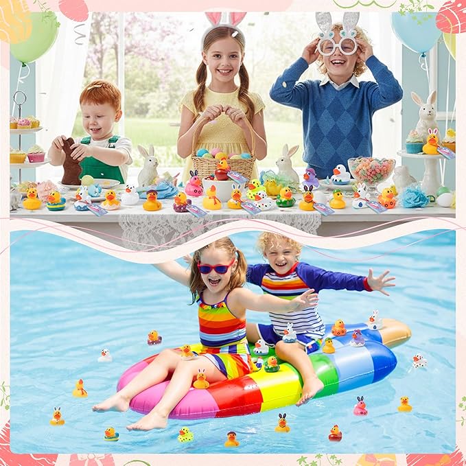 H1vojoxo Happy Easter Rubber Ducks - 30 Set Easter Rubber Ducks for Cruise Assorted Bunny Cruise Duck Tags Kits for Pool Bath Toy Bag Fillers Gifts Holiday Basket Stuffers Baby Showers Accessories
