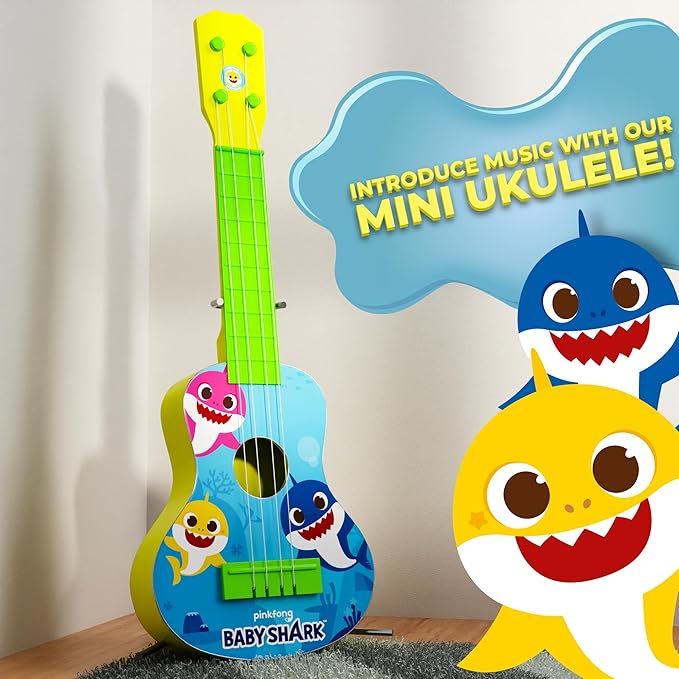 Lollipop Paw Patrol Party Ukulele - Musical Toy Gift for Toddlers4 String Mini Guitar Musical Instrument, Educational Learning Toy, Can Play with Strap or Picks - Great for Beginner (Baby Shark Blue)
