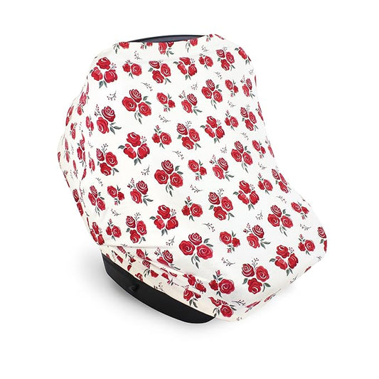 Hudson Baby Unisex Baby Multi-use Car Seat Canopy, Red Rose, One Size