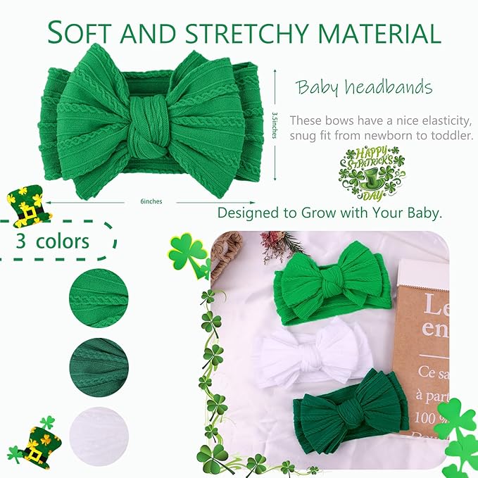 LemonSpace Handmade St.Patrick's Day Baby Headbands Green Bow Hairbands Girl Bows Infant Hair Accessories Newborn Soft Stretchy Nylon Baby bows