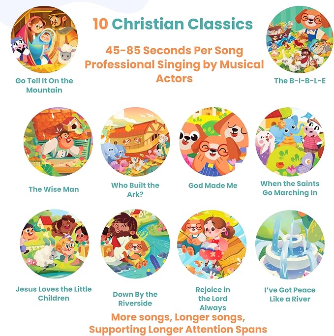 GO GO God Made Me Sound Book, 10 Christian Songs, USB-C Rechargeable, Musical Learning Toy for Toddlers 1-3, Babies 0-2, Preschoolders, Kids 1-6
