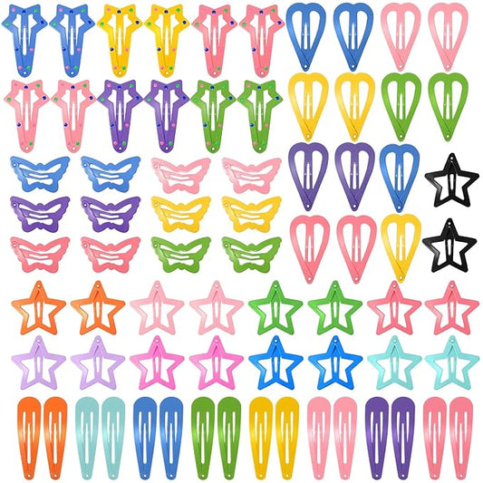 obeoby 82 Pcs Colorful Hair Clips for Girls, 5 Shapes Cute Metal Snap Hair Clips Heart Star Butterfly Barrettes for Kids Baby Toddlers Accessories Daughter Birthday Gifts Graduation