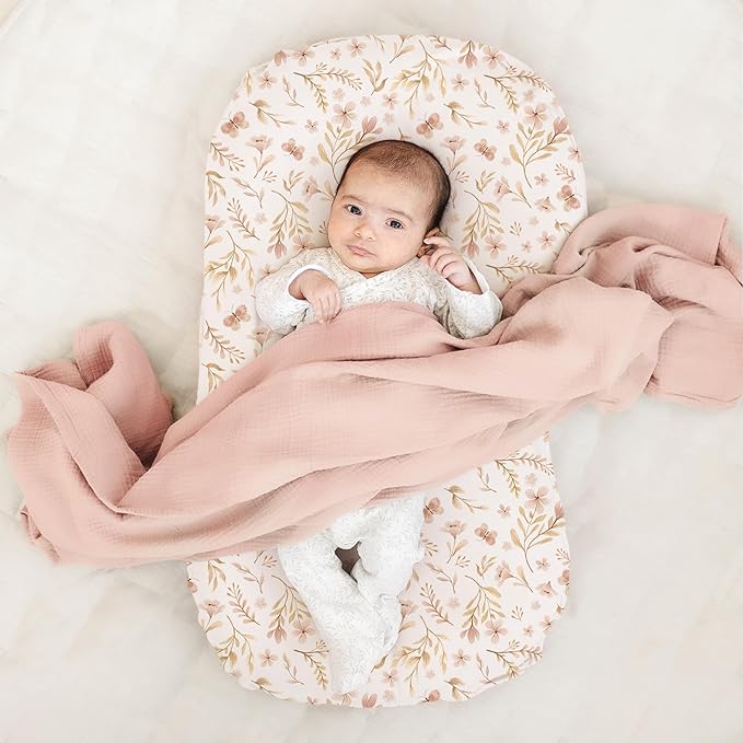 Konssy 2 Pack Baby Lounger Cover, Stretchy and Soft Newborn Lounger Cover, Infant Lounger Slipcover for Boys Girls, Covers Only (Pink Spring,Pink)