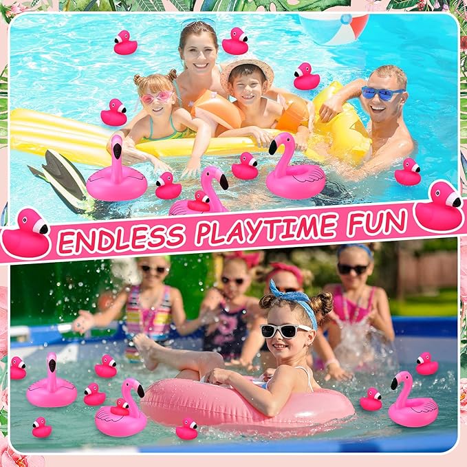 Jerify 48 Pcs Rubber Flamingo Ducks with Inflatable Floating Flamingos Holder Pink Flamingo Bath Floating Toys Car Dashboard Decoration Swimming Pool Ornament for Shower Summer Birthday Party Favors
