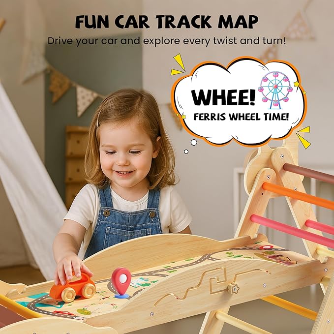 Pikler Triangle Climbing Set with Cushion, Foldable Climbing Toys Indoor, Montessori Toddler Gym, 10-in-1 Climber & Playground, Gift for Christmas, Birthday, New Year (Sahara Sunset)