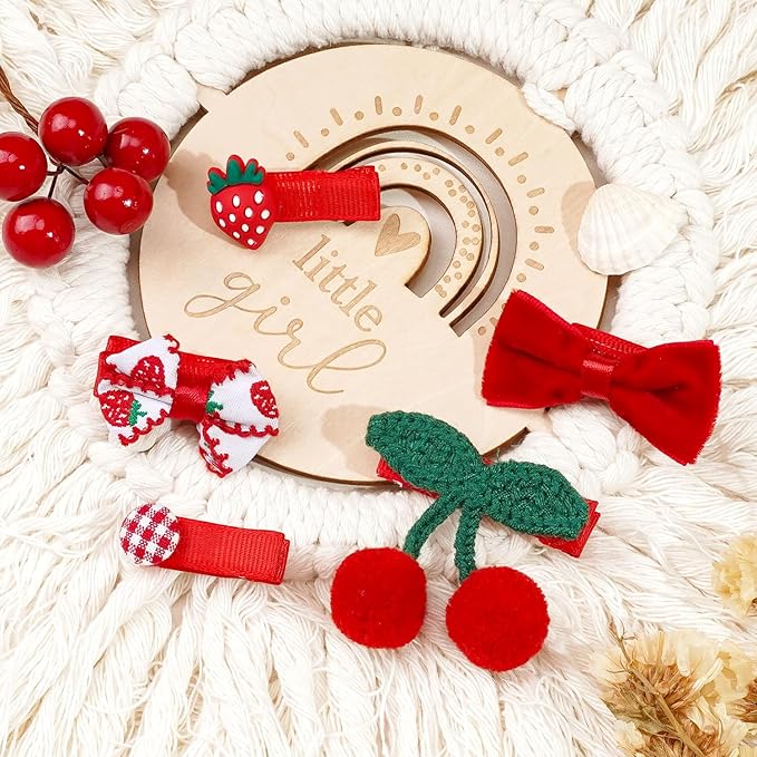 Hair Clips for Girls 20 Pcs Assorted Barrettes for Kids Cheery Bows Heart Pink Red Cute Hair Accessories for Little Girls Teens Toddlers Child Kids Gifts
