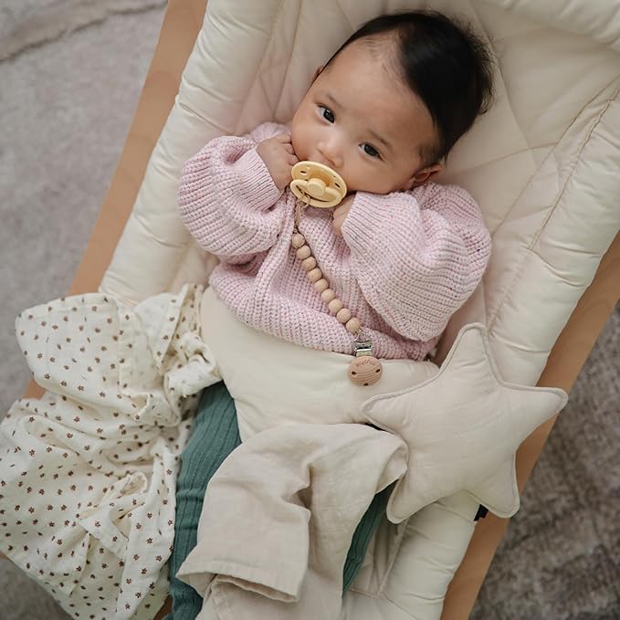 FRIGG Moon SilkySoft Silicone Baby Pacifier | Made in Denmark | BPA-Free (Pale Daffodil/Soft Lilac, 6-18 Months)