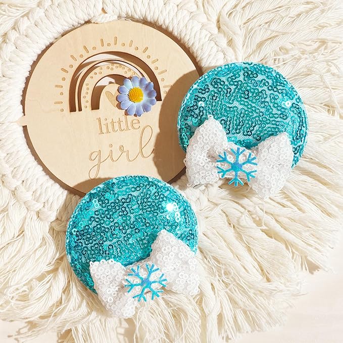 2 Pairs Blue Mouse Ears Hair Clips & Mouse Hair Bows Barrettes for baby Girls Accessories Birthday Party Decorations Gift