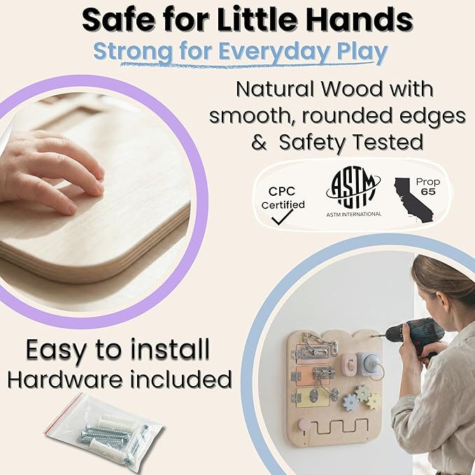 5 Panels, Wall Busy Board for Toddlers 2–7, 25-in-1 Montessori Wall Activity Board, Wooden Busy Board Wall Mounted, Sensory Wall Panel for Kids, Toddler wall Activity, Large Modular System