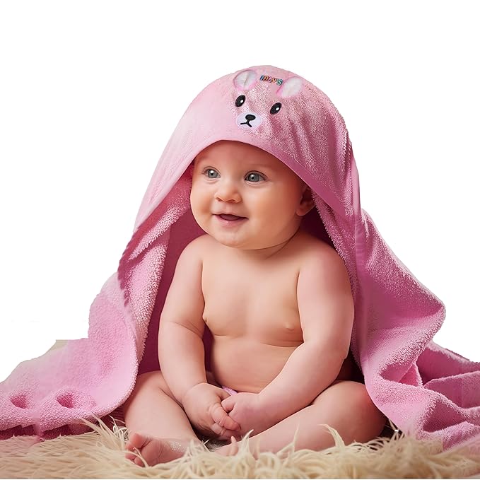 Ioly's Hooded Baby Bath Towels for Newborn Essentials 41" x 41" (Large) Towel with Hood for Toddler Babies Infant Baby Towels with Hood Cosas para Bebes recien nacidos Baby Bath Items (Pink)