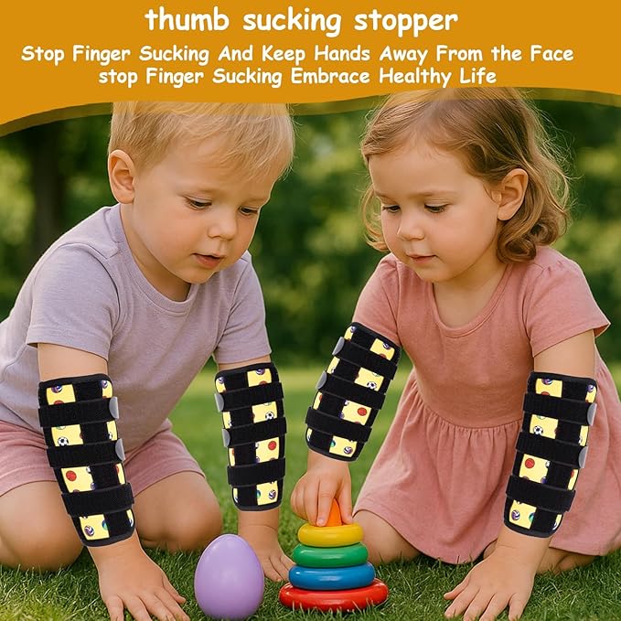 2 PCS Thumb Sucking Deterrent, Yellow Balls Thumb Guard for Kids Toddlers Nail Biting Treatment, Anti Nose Picking, Scratching Face, Elbow Immobilizer for Boys Girls, Finger Sucking Prevention