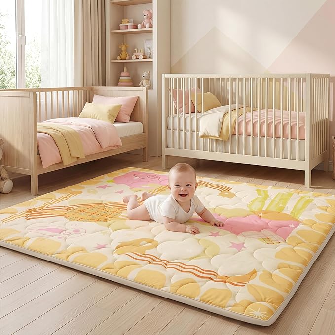 1.5" Thicker Baby Play Mat for Floor, 59x71 Removable & Machine Washable Cover Playpen Mat Softness Foam Mats, Easy-Clean Hygienic, Comfort Safety Kids Crawling Living Room (Wonder Space)