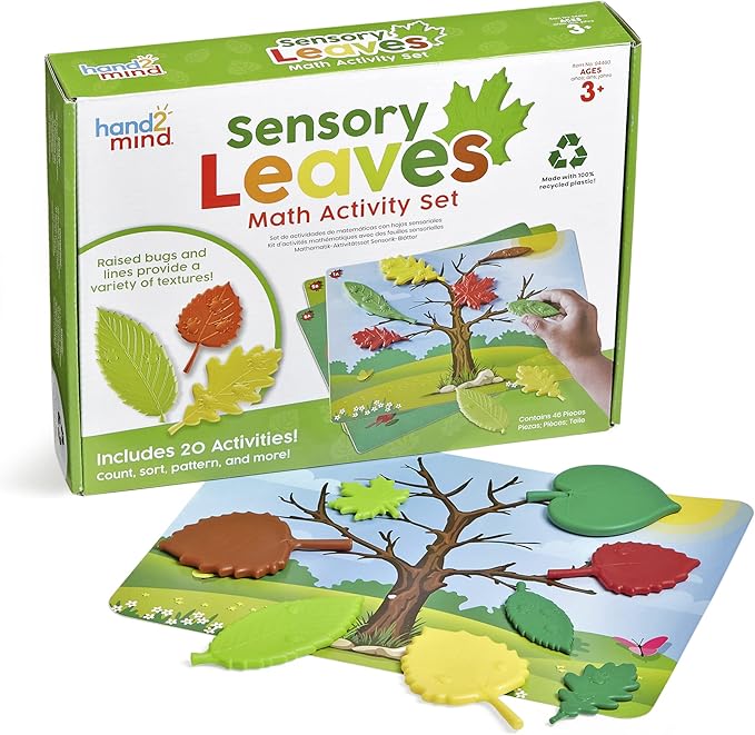 hand2mind Sensory Leaves Math Activity Set, Pattern Play, Shape Puzzle, Pattern Blocks Cards, Math Counters, Sorting Toy, Shapes for Toddlers, Counting Toy, Kindergarten Learning Activities