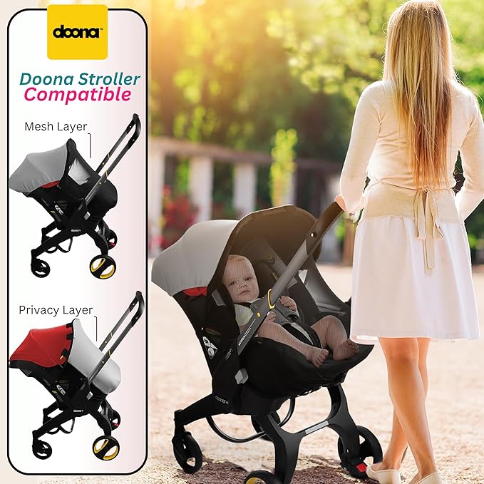 Car Seat Cover Baby - Infant Newborn Carseat Cover for Summer - Doona Car Seat Cover - Mosquito Net for Car Seat - Breathable Sunshade Extension Canopy Bug Protector