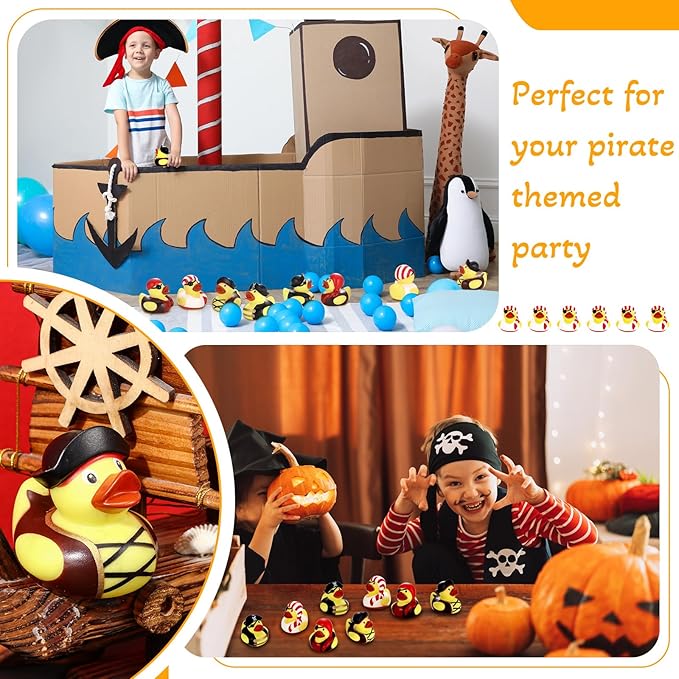 Lewtemi 24 Pcs 2 Inch Mini Pirate Rubber Ducks Cruise Ducks for Hiding with Tags Cute Yellow Decor Bathtub Pool Pirate Party Favors for Carnival Supplies Birthday Party Favor Gifts
