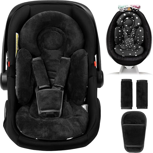 TinlyFinly Newborn Car Seat Insert, Head and Body Support, Reversible Infant Insert Compatible with Baby Carseat, Stroller, Mamaroo Swing, Rocker, Bouncer. Baby Car Seat Cushion - Black