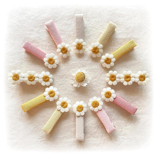 Cherssy 2" Daisy Flowers Hair Clips for Girls, 12 Pcs Cotton Fully Lined Alligator Clips, Non Slip Floral Baby Barrettes Hair Pins for Infant Toddler Kid School Girls' Gift