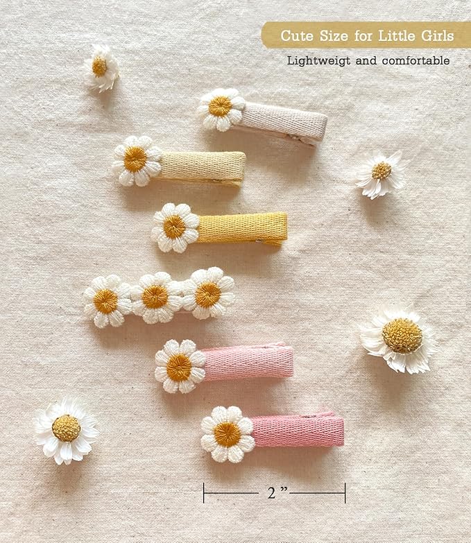 Cherssy 2" Daisy Flowers Hair Clips for Girls, 12 Pcs Cotton Fully Lined Alligator Clips, Non Slip Floral Baby Barrettes Hair Pins for Infant Toddler Kid School Girls' Gift