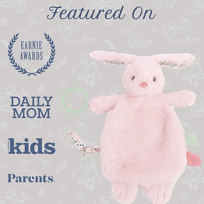 MON AMI Rosie Bunny Security Blanket with Silicone Teether | 12-Inch Plush Lovey for Babies | Soothing Sensory Snuggle Toy | Perfect Newborn Essential for Birthdays & Baby Showers