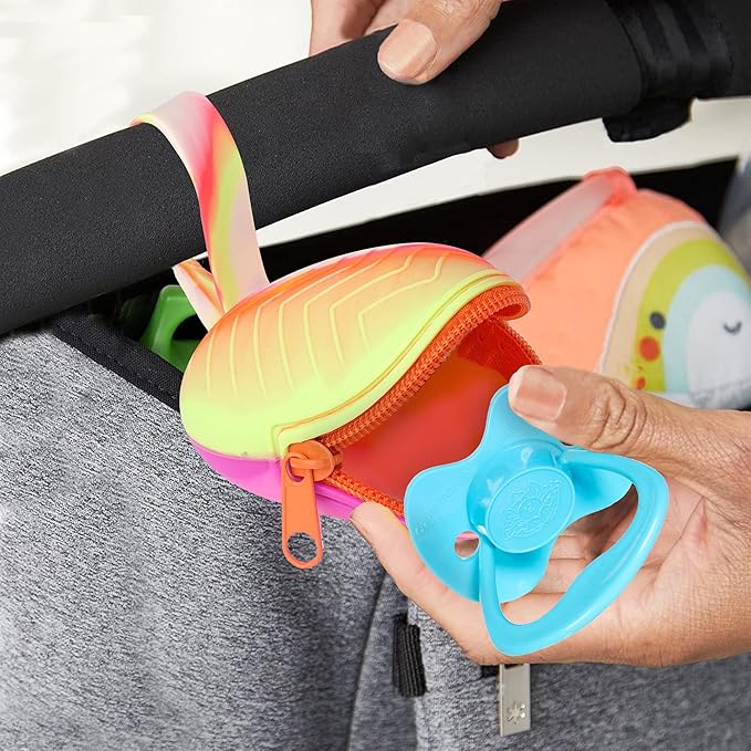 Silicone Baby Pacifier Holder Case | Dishwasher Safe with Durable Button Closure Diaper Bag Strap | Soft Pocket Cover for Pacifiers & Binky | Keep Pacifiers Clean and Always in Reach Rainbow