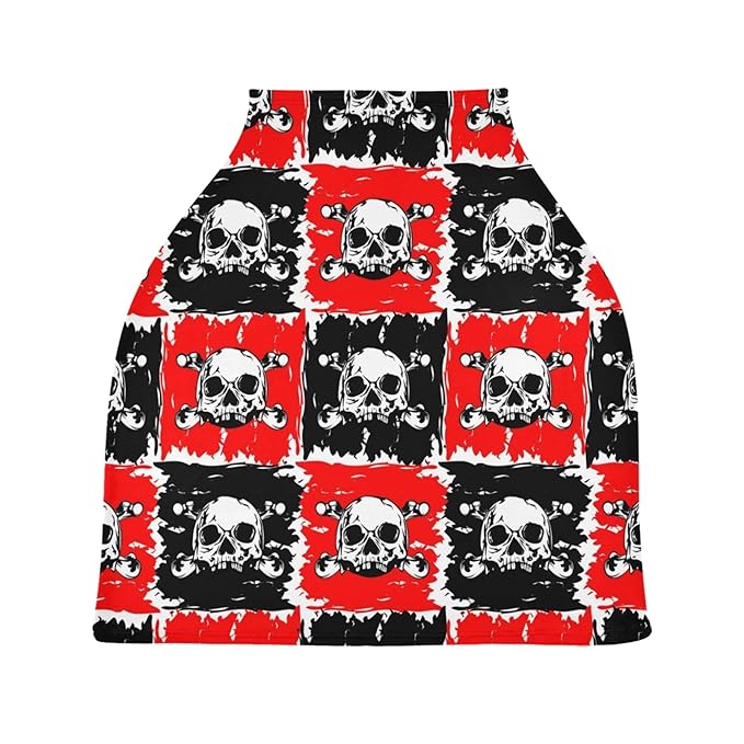 Day of The Dead Skull Dia De Los Muertos Red and Black Square Stretchy Baby Car Seat Cover Infant Canopy Nursing Covers Breastfeeding Cover Breathable Windproof Winter Scarf for Boys Girls