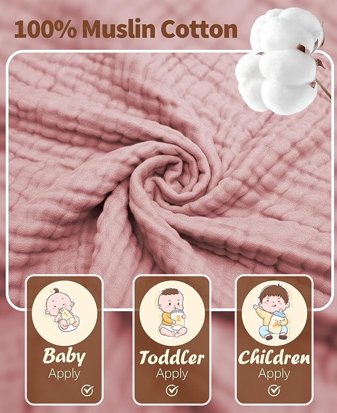 6Pcs Baby Muslin Hooded Bath Towels and Washcloths,32"x 32" Muslin Cotton Hooded Baby Towels for Newborn Shower