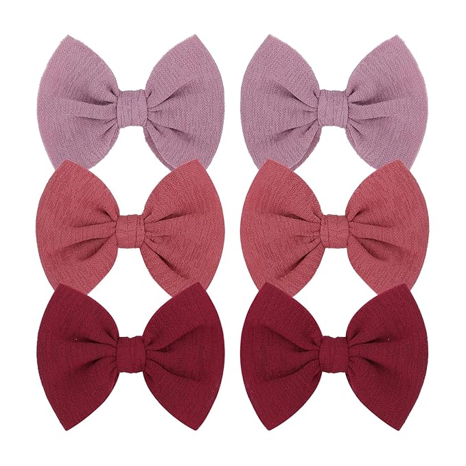 Baby Girls Hair 3'' Bows Clips Set Handmade Bow Hair Clips Hair Accessories Alligator Clip for Babies Infant Toddlers Little Kids 6 PCS Pink-wine