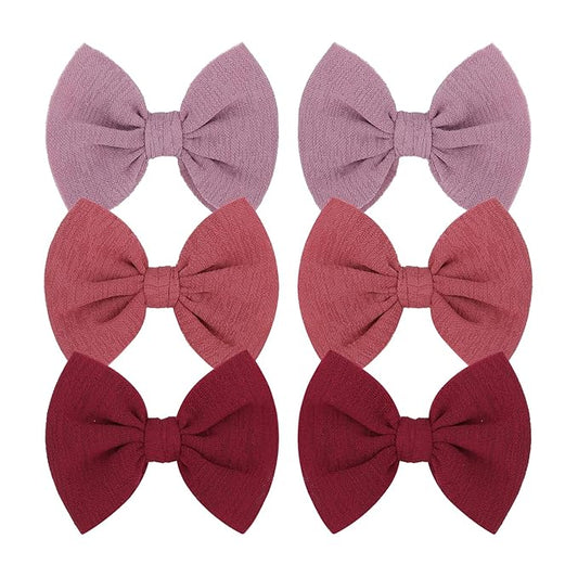 Baby Girls Hair 3'' Bows Clips Set Handmade Bow Hair Clips Hair Accessories Alligator Clip for Babies Infant Toddlers Little Kids 6 PCS Pink-wine