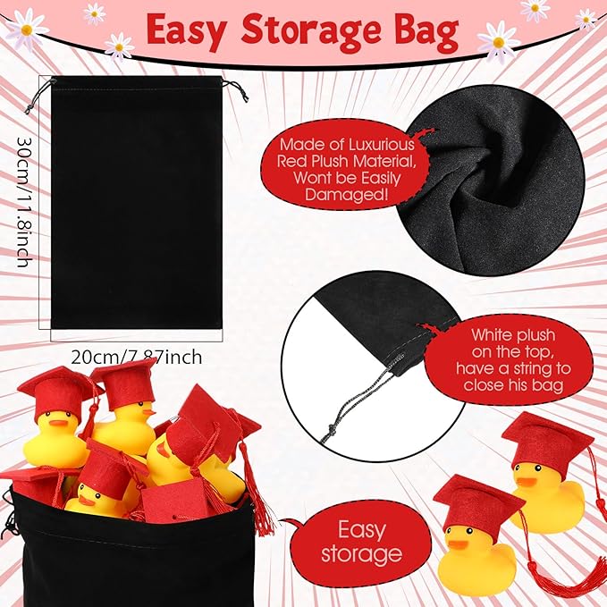 Jerify 48 Pcs Graduation Rubber Ducks with Grad Cap 2026 Diploma Grad Rubber Duck Graduation Party Bath Pool with Storage Bag for Student Gifts Party Favor(Red)