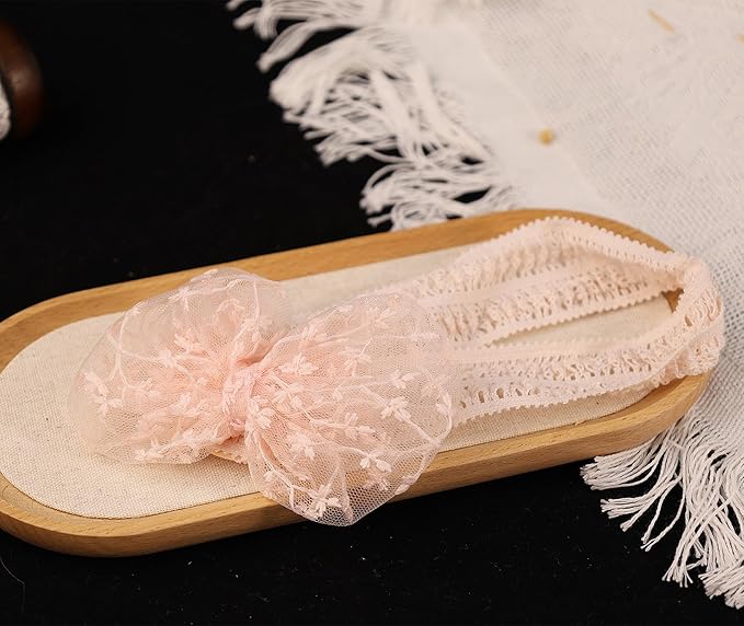 Lace White Bow-knot Baby Girls Headband Birthday Shower Infant Wrap Elastic Flower Baby Turban Hairband for Newborn Infant Toddler Kids (Pink B, Elastic)