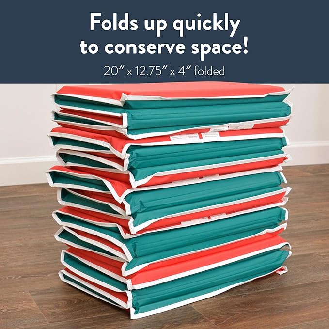 Children's Factory Toddler Nap Mats with Built-in Pillow, Toddler Sleeping Mats for Preschools and Daycares, Comfortable and Soft 4 Section Folding Nap Pad