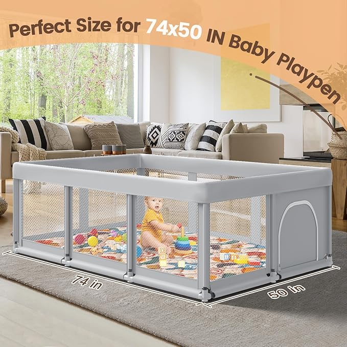 Fshibila Baby Play Mat, 74" × 50“ PlayMat for Playpen, Baby Playmat for Floor, Thick Ultra Soft Play Mat for Babies and Toddlers Infants Playing or Crawling.