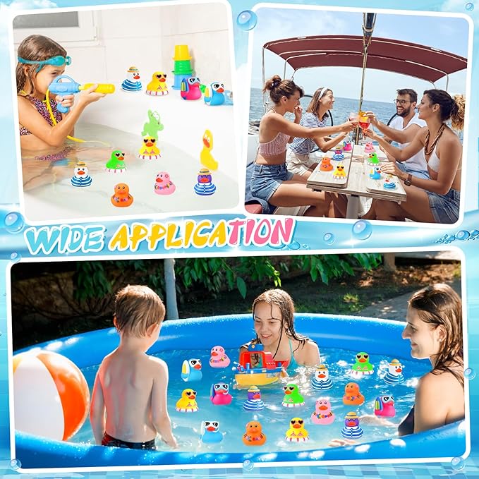 Honoson 24 Pcs Summer Beach Rubber Duckies Bulk Mini Rubber Duck Bath Toys Float Bathtub Ducky Cute Squeaky Ducky for Classroom Carnival Summer Birthday Baby Shower Party Favor (8 Colors)