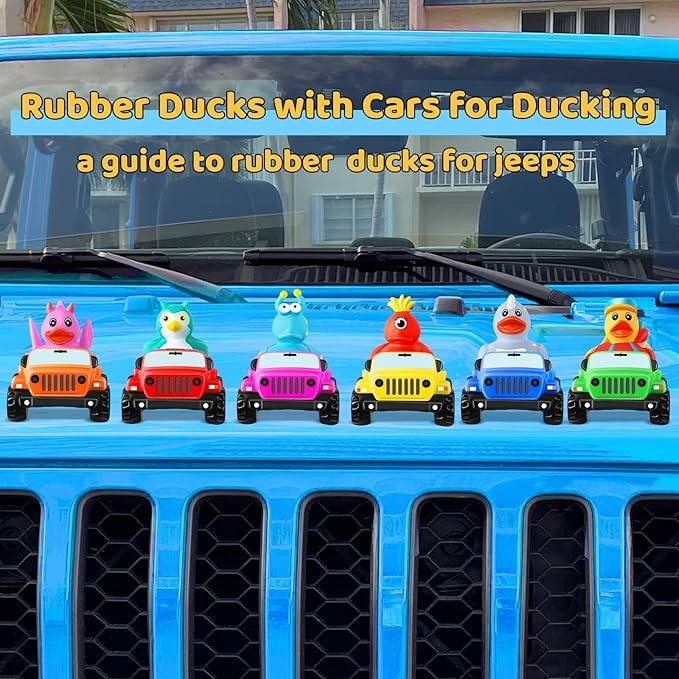 ANGGIKO 3.5 Inch Blue Car Toy Match Most 2 in Rubber Ducks, Ducks for Jeeps, Vehicle Toys for Car Dashboard Decorations Accessory Rubber Duck Collection, Easter Basket Stuffers for Kids Party Favors