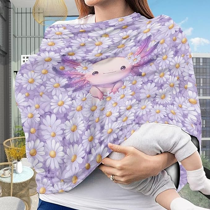 GIFTPUZZ Axolotl Nursing Cover for Newborns Breastfeeding Cover Scarf, Baby Car Seat Covers, Infant Stroller Cover, Carseat Canopy for Girls and Boys Full Coverage