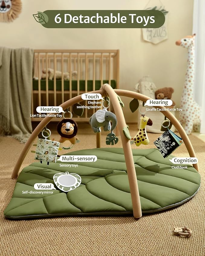 Baby Play Gym Mat,Sage Green + Baby Play Gym, Leaf Shaped