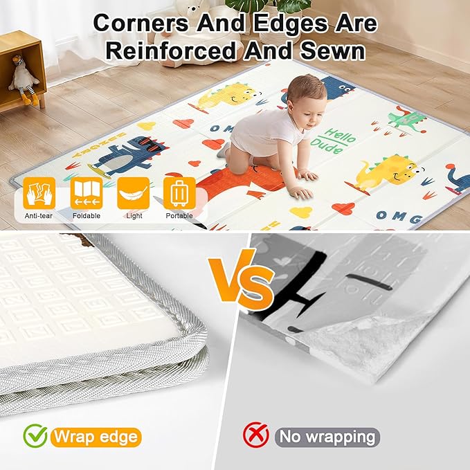 Foldable Baby Play Mat, 47" x 47" Baby Playmat for Playpen, 0.4 inch Thick Waterproof Reversible Foam Play Mat for Infant Crawling Baby for 50x50 Playpen